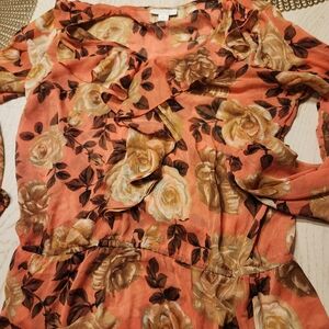 Charter Club Floral Ruffle Blouse - Peach and Brown